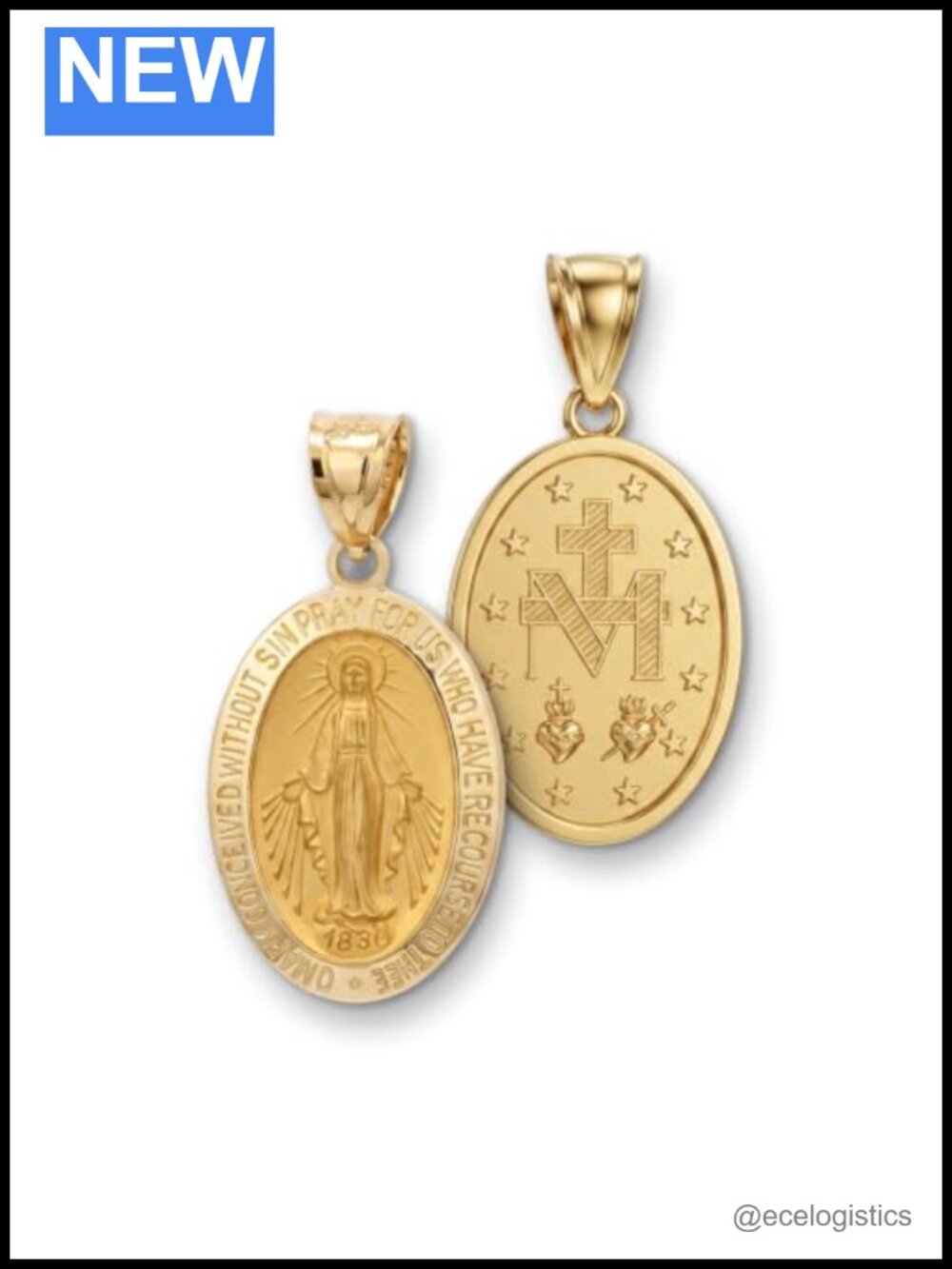 14K Yellow Gold Virgin Mary Medal Pendant Necklace for Women Men Religious